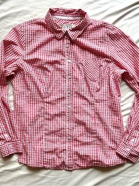 GUESS Red & White Gingham Casual Button-Down Shirt